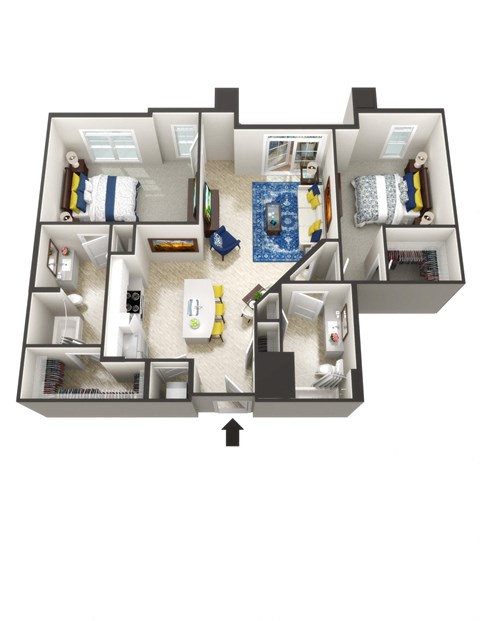 Floor plan for 2 beds, 2 baths, 1125 sqft